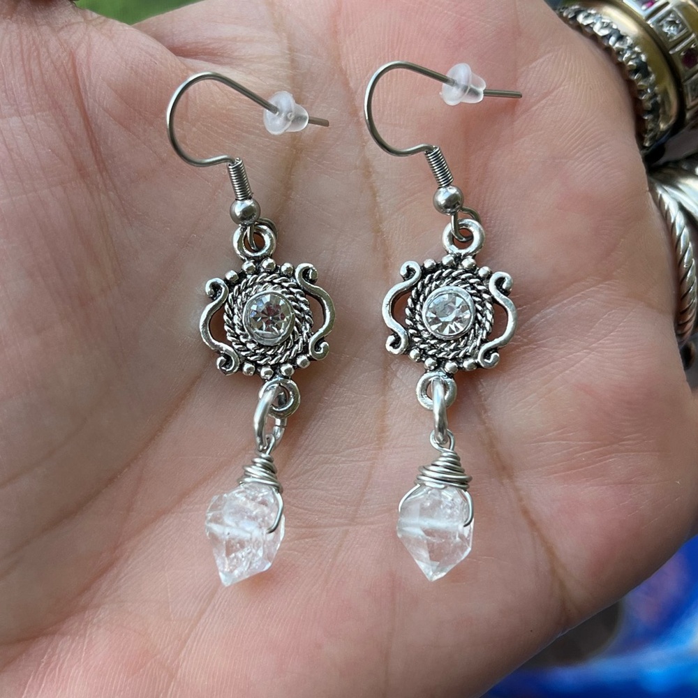 Genuine herkimer diamonds crystal quartz clear cz boho earrings rhinestone - Picture 7 of 11